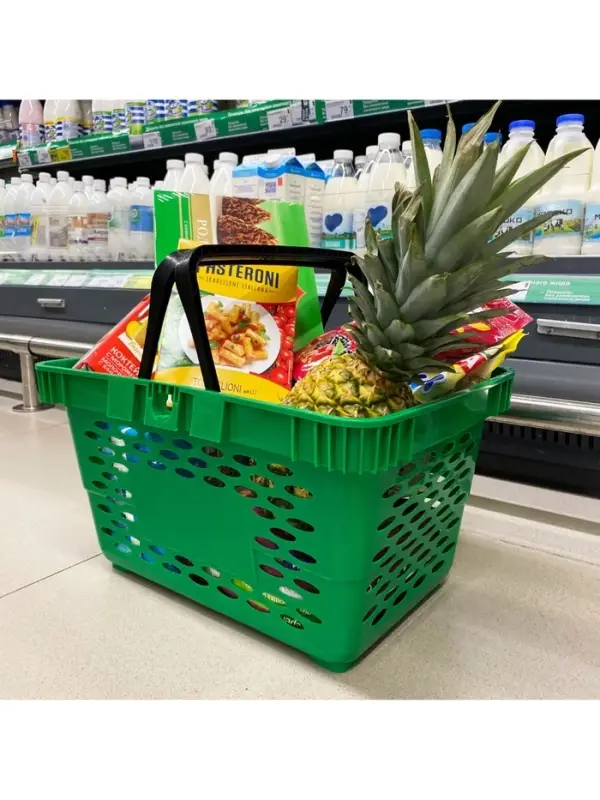 Корзина покупательская пластиковая, 20 л, 2 пластиковые ручки, зелёная