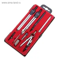 Готовальня Calligrata, 9 предметов (3 циркуля: 135 мм, 135 мм, 95 мм, 2 рейсфедера, 2 удлинителя, грифель, центрик, отвёртка), в пластиковом пенале