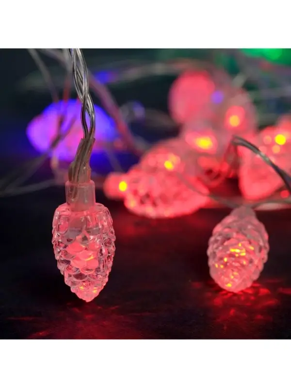 Гирлянда &laquo;Нить&raquo; 5 м с насадками &laquo;Шишки большие&raquo;, IP20, прозрачная нить, 20 LED, свечение мульти (RG/RB), мигание, 220 В