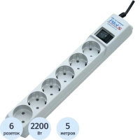 Сетевой фильтр PILOT-S (6/5м/10А/80Дж/белый)