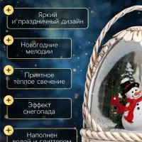 Светодиодная фигура &laquo;Снежная корзинка&raquo;, 20.3&times;15&times;9 см, музыка, от батареек ААх3, USB, свечение тёплое белое