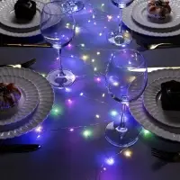 Гирлянда &laquo;Мишура&raquo; 2 м, роса, IP20, серебристая нить, 50 LED, от батареек CR2032&times;2, свечение мульти