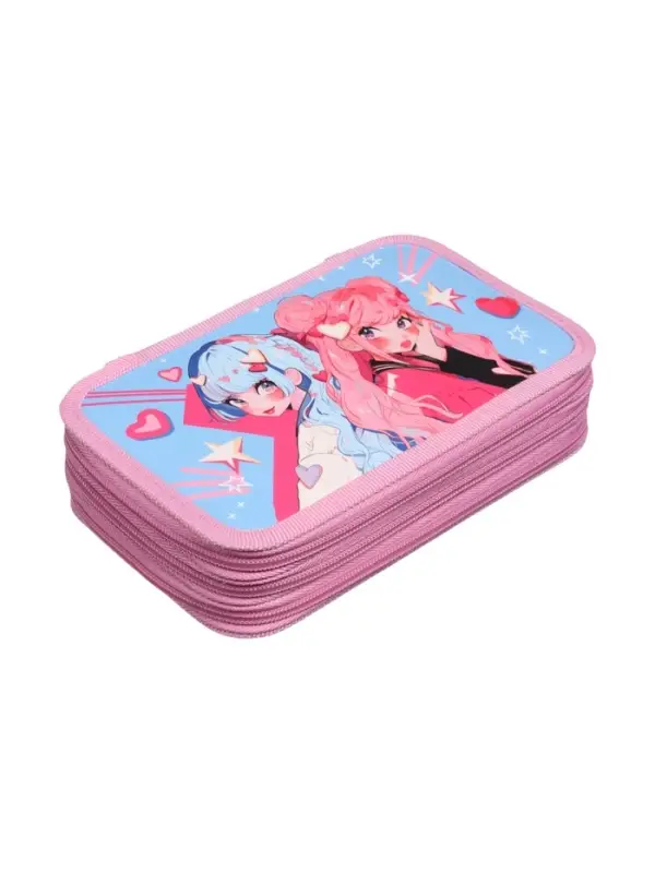 Пенал 3 секции, 125 х 205 х 55 мм, Calligrata 30П26/3 Пенал 3 секции, 125 х 205 х 55 мм, Calligrata 30П26/3 "Аниме подружки", ламинированный картон