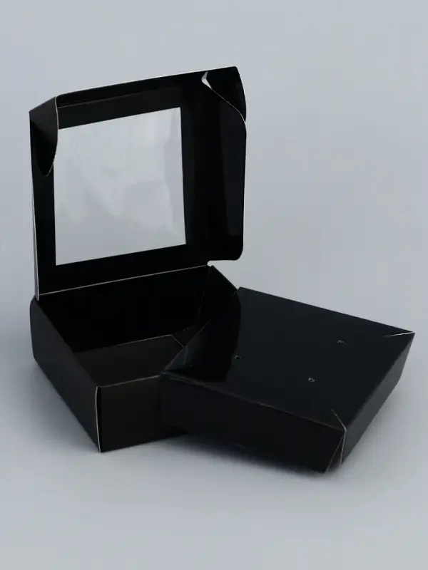 Коробка для бижутерии с PVC окном 8×8×3 см, чёрный Коробка для бижутерии с PVC окном 8×8×3 см, чёрный