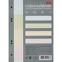 Сменный блок для тетрадей на кольцах 200л,клетка,А5 тонир.блок.4цв. 071688