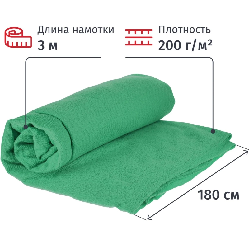 Полотно техническое микрофибра 1,8х3м плотность 200г/м2 зеленая