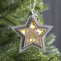 Ёлочная игрушка &laquo;Звезда с оленем&raquo;, 10&times;10&times;2 см, 4 LED, от батареек, свечение тёплое белое