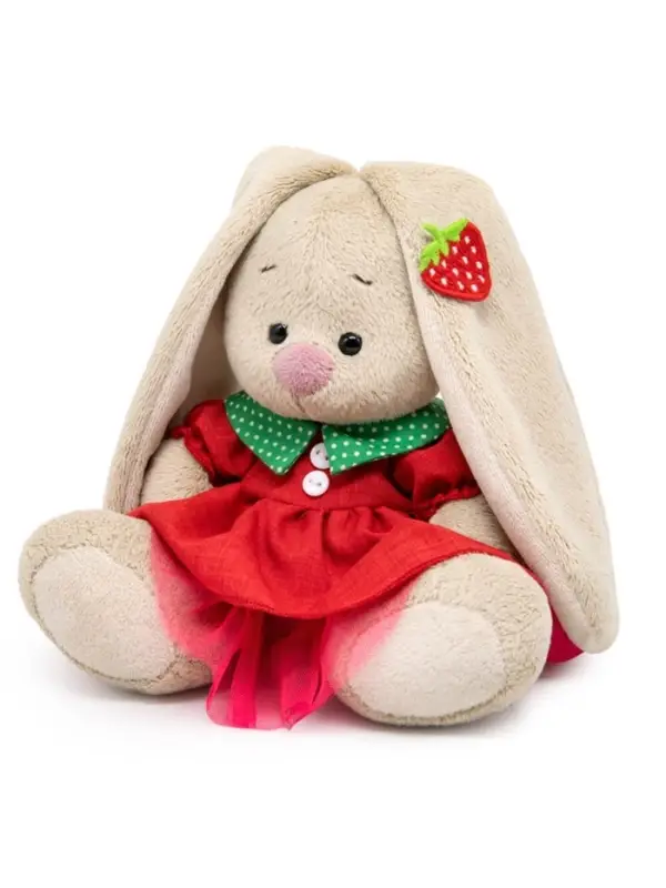 Мягкая игрушка &laquo;Зайка Ми&raquo; в красном платье и с земляничкой, 15 см