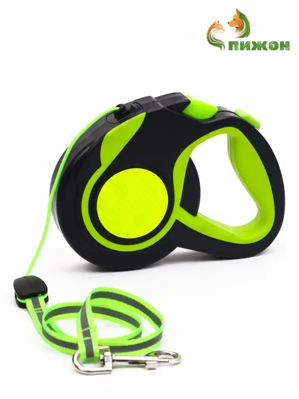 Рулетка &laquo;Пижон&raquo;, 8 м, до 40 кг, трос, светоотражающая, прорезиненная ручка, зелёная