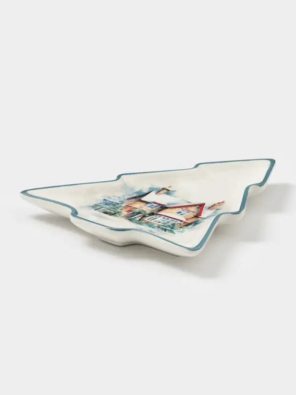 Тарелка сервировочная новогодняя Доляна «Зимний вечер», 23×20×2.2 см, доломит, белая Тарелка сервировочная новогодняя Доляна «Зимний вечер», 23×20×2.2 см, доломит, белая