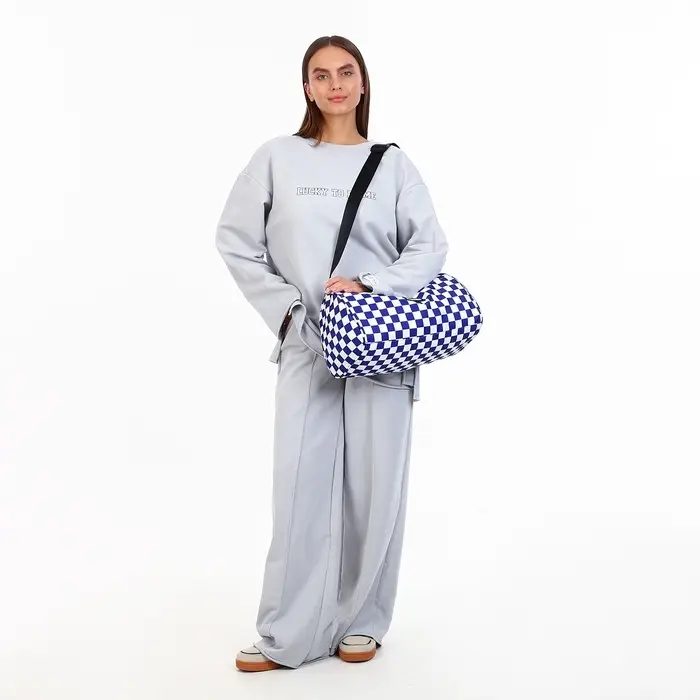 Сумка спортивная на молнии, регулируемый ремень, маленький размер, белая, синяя