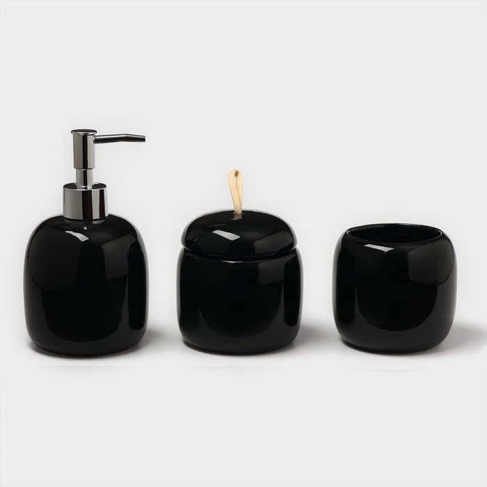 Набор аксессуаров для ванной комнаты SAVANNA Monro, 4 предмета (мыльница, дозатор для мыла 450 мл, стакан, баночка), цвет чёрный Набор аксессуаров для ванной комнаты SAVANNA Monro, 4 предмета (мыльница, дозатор для мыла 450 мл, стакан, баночка), цвет чёрный