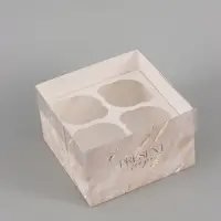 Коробка для капкейка, кондитерская упаковка, 4 ячейки &laquo;Нюд&raquo;, 16&times;16&times;10 см