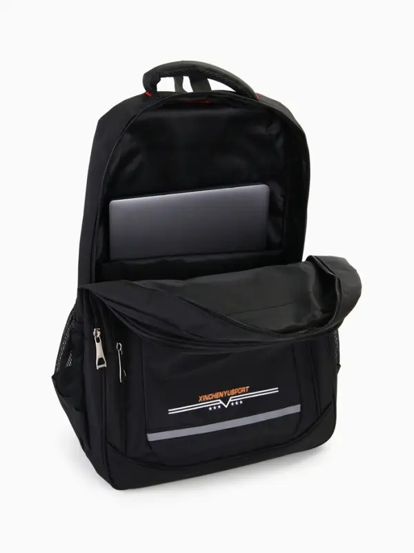 Рюкзак молодёжный, со светоотражающей полосой, 2 отдела, 4 кармана, 37&times;17&times;54 см, чёрный