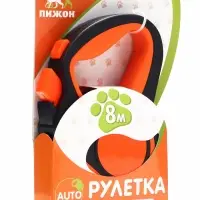 Рулетка &laquo;Пижон&raquo;, 8 м, до 40 кг, трос, светоотражающая, прорезиненная ручка, оранжевая
