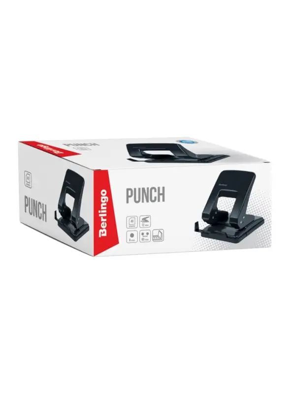 Дырокол металлический 40 листов, Berlingo, с линейкой, чёрный