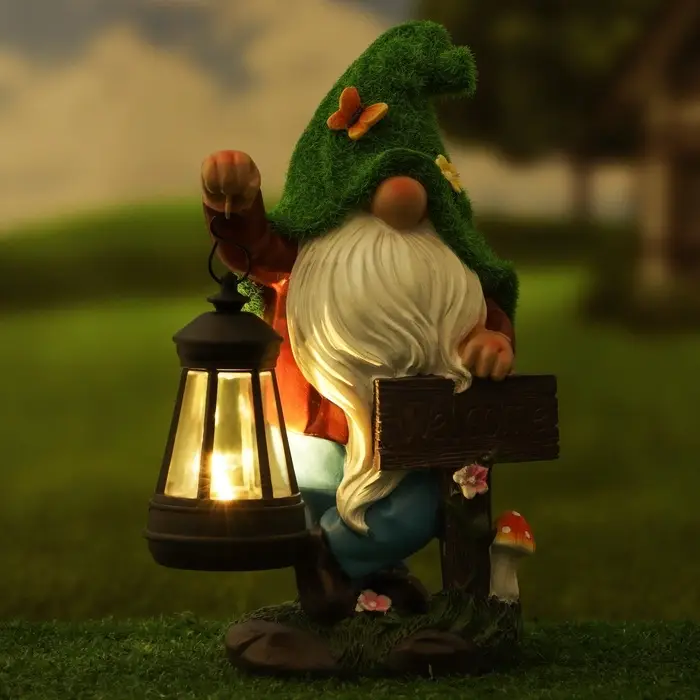 Садовая фигура - фонарь &laquo;Гном Welcome&raquo; 9&times;15&times;25 см, Greengo