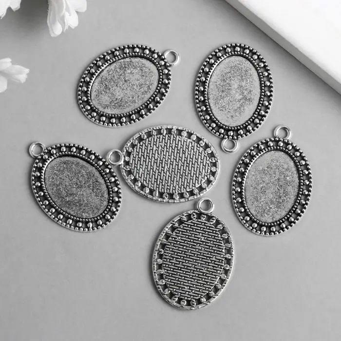Сеттинг (основа под кабошон) металл "Медальон - Точки" серебро 7915 3,7х2,6 см