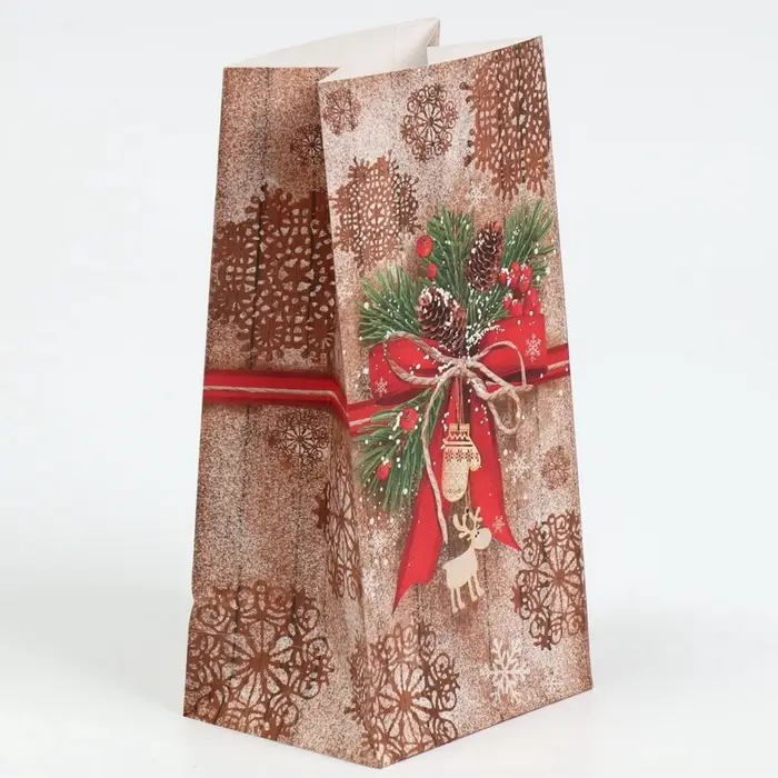 Пакет подарочный без ручек новогодний &laquo;Стильный подарок&raquo;, 10&times;19.5&times;7 см
