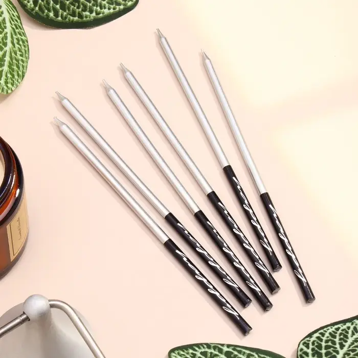 Свечи в торт &laquo;Праздник&raquo;, 6 шт., 14.5 см, серебро с чёрным