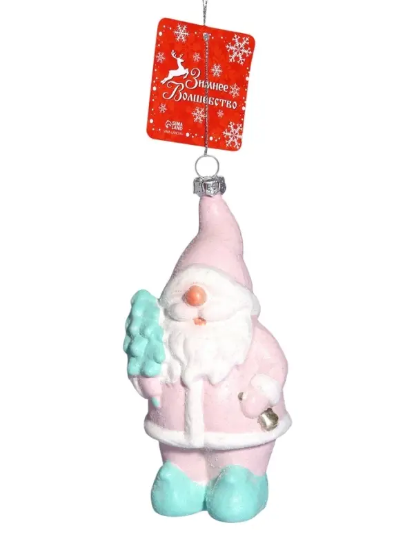 Ёлочная игрушка &laquo;Блеск праздника. Дед Мороз с ёлкой&raquo;, 13.5&times;7.5 см, розово-зелёная