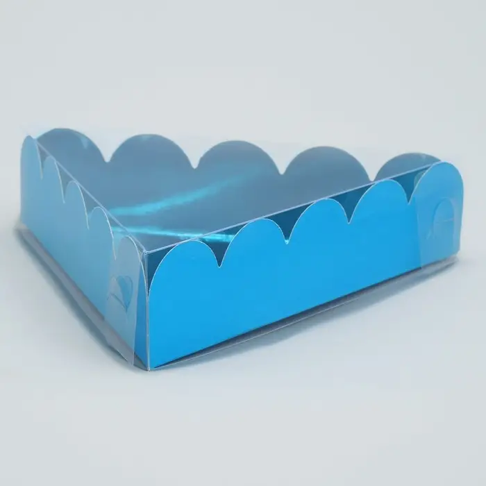 Коробка для печенья, кондитерская упаковка с PVC крышкой, «Голубая», 18 х 3 см Коробка для печенья, кондитерская упаковка с PVC крышкой, «Голубая», 18 х 3 см