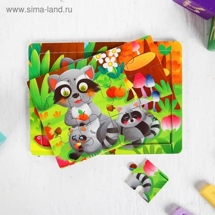 Пазлы «Еноты», 12 элементов 0.4×14.5×11 см Пазлы «Еноты», 12 элементов 0.4×14.5×11 см