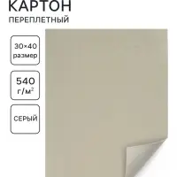 Картон переплётный 0.9 мм, 30&times;40 см, 50 листов, 540 г/м&sup2;, серый