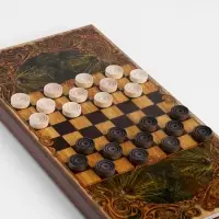 Настольная игра нарды с шашками &laquo;Таежный волк&raquo;, деревянные, средние, 50&times;50 см