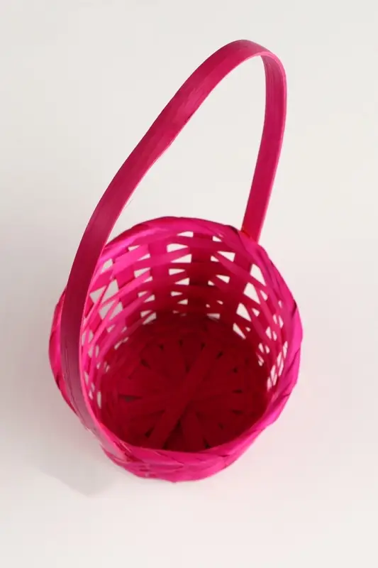 Корзина плетёная для хранения, 13&times;13&times;9.5 см, ручка h=21 см, бамбук, розовая, Greengo