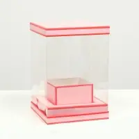 Коробка для цветов с вазой и PVC окнами складная, насыщенно - розовый, 16&times;23&times;16 см