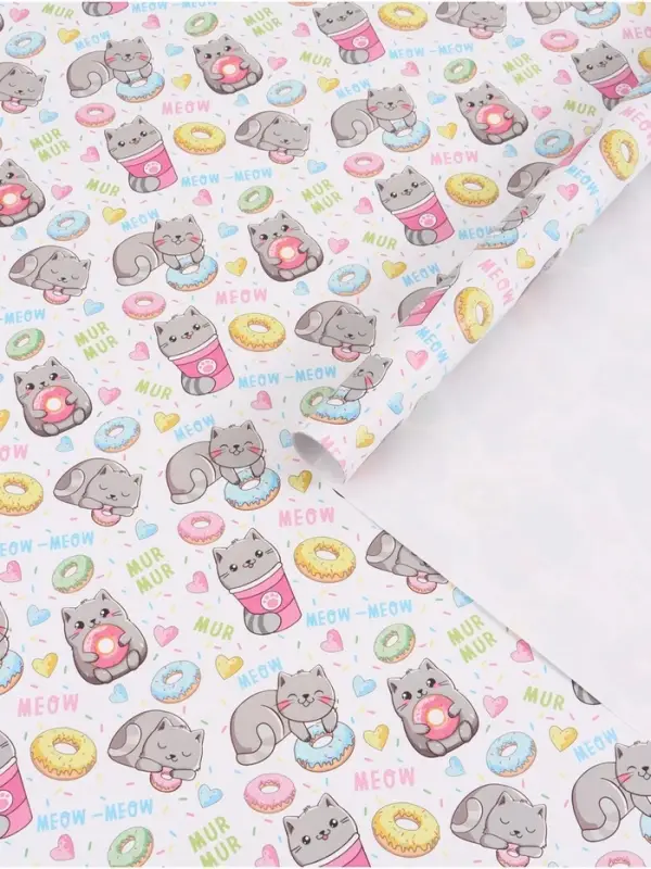 Бумага упаковочная глянцевая &laquo;Котики&raquo;, 70 &times; 100 см