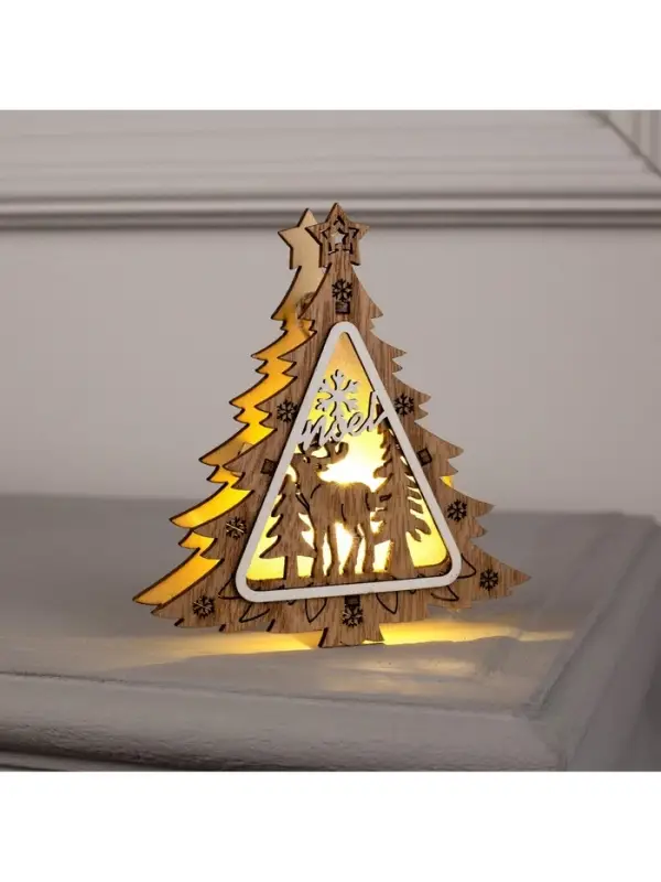 Ёлочная игрушка &laquo;Ёлочка с оленем&raquo;, 11&times;11&times;2 см, от батареек, свечение тёплое белое