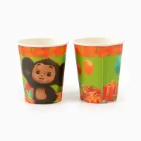 Посуда одноразовая бумажная для праздника, на 10 персон, стакан, тарелка, скатерть, Чебурашка