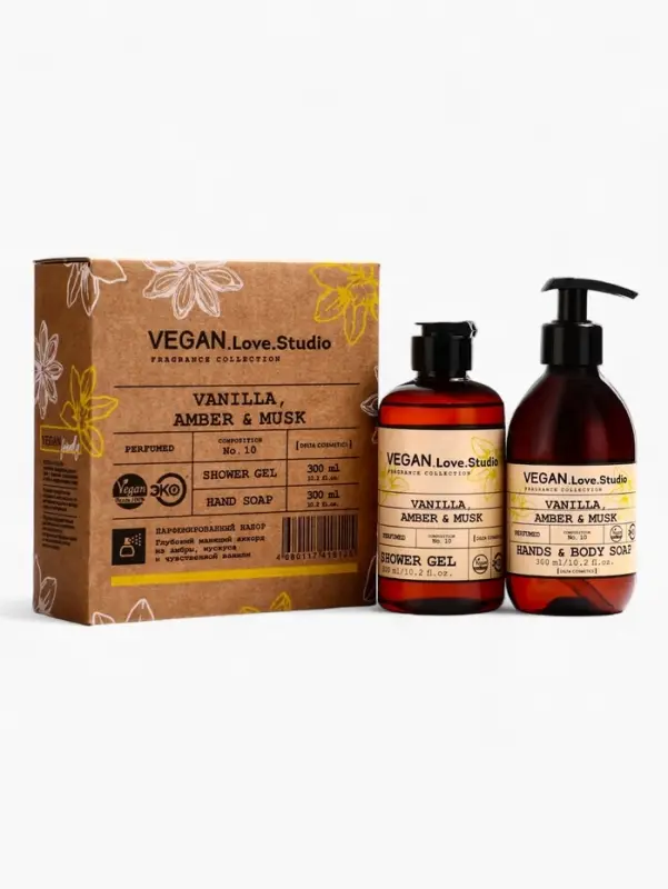 Набор женский VEGAN.Love.Studio  Набор женский VEGAN.Love.Studio "Vanilla, Amber, Musk": гель для душа 300 мл + мыло для рук 300 мл 1