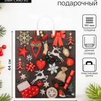 Пакет новогодний &laquo;Коллаж сталь&raquo;, полиэтиленовый с пластиковой ручкой, 44&times;40 см