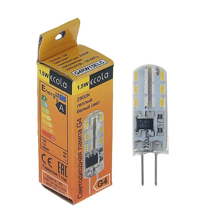 Лампа светодиодная Ecola Corn Micro, G4, 1.5 Вт, 2800 K, 320°, 35х10 мм Лампа светодиодная Ecola Corn Micro, G4, 1.5 Вт, 2800 K, 320°, 35х10 мм