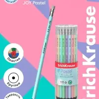 Карандаш чернографитный с ластиком ErichKrause Pastel, HB, круглый в тубусе, МИКС