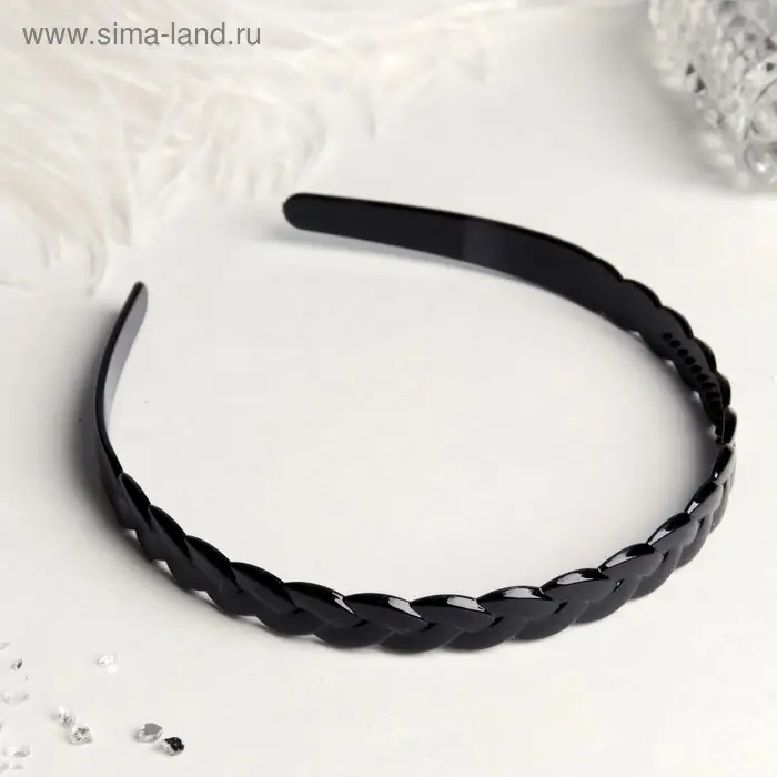Ободок для волос "Ночь" косичка, 1 см, чёрный