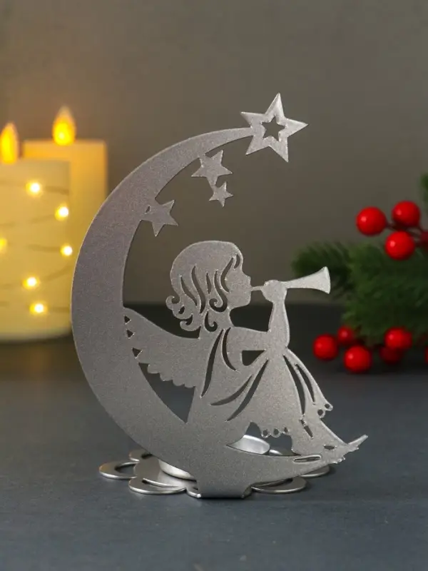 Подсвечник новогодний  Подсвечник новогодний "Рождественский месяц" серебряный 7,1х10,8х14,7 см