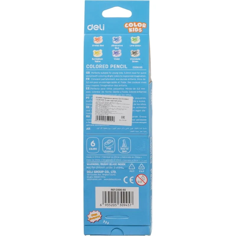 Карандаши цветные Deli EC00660 COLOR KIDS 3-гран. 6цв/наб Jumbo