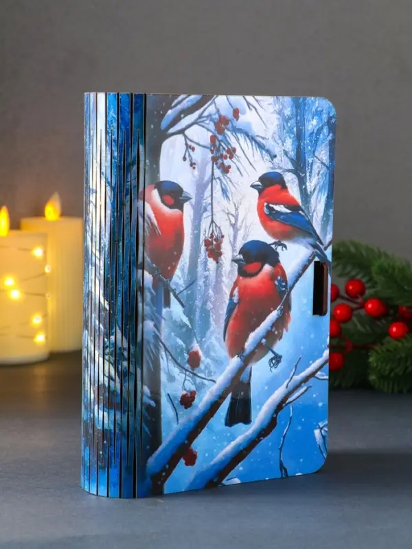 Книга-шкатулка новогодняя №3 "Три снегиря ".  19х13х5 см