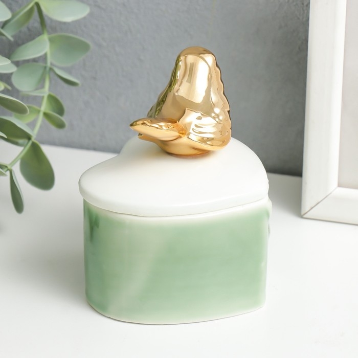 Шкатулка керамика сердце Шкатулка керамика сердце "Золотая птица. Лист" МИКС 9х6,8х7,5 см