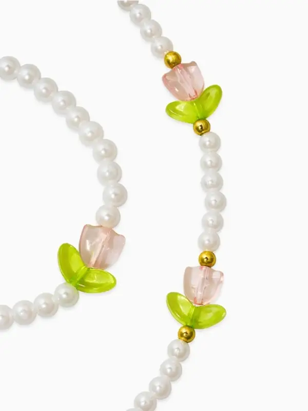 Комплект детский &laquo;Выбражулька. Тюльпаны и жемчуг&raquo;, 2 предмета: бусы, браслет, бело-розовый