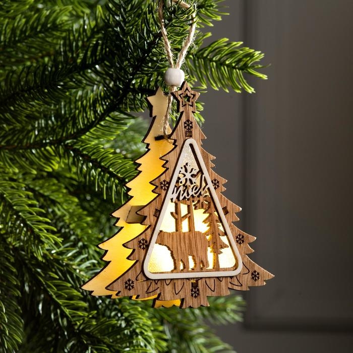 Ёлочная игрушка «Ёлочка с медведем», от батареек, свечение тёплое белое Ёлочная игрушка «Ёлочка с медведем», от батареек, свечение тёплое белое