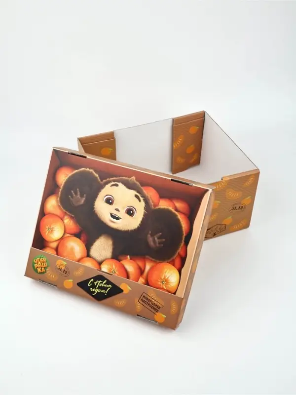 Коробка складная, с крышкой, Коробка складная, с крышкой, "Яркие мандарины",Чебурашка, 31 х 25,5 х 16 см