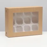 Коробка для 12 капкейков с окном, крафт, 32.5&times;25.5&times;10 см