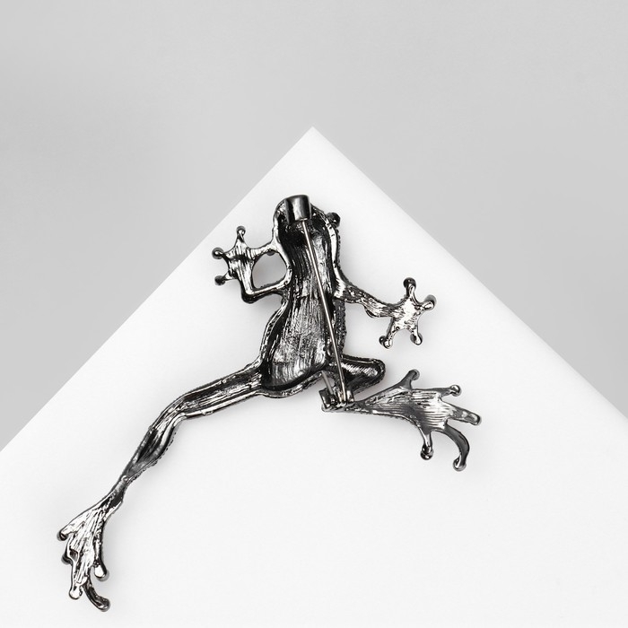 Брошь «Лягушка» ползущая, цвет чёрно-серый в сером металле Брошь «Лягушка» ползущая, цвет чёрно-серый в сером металле