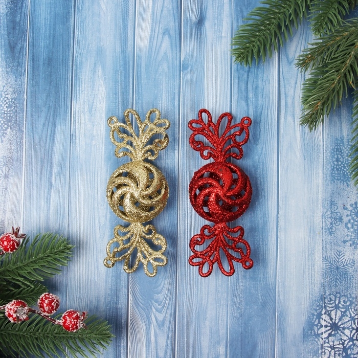Украшение ёлочное Украшение ёлочное "Конфетка блеск" (набор 2 шт) 12х4,5 см, красный золото