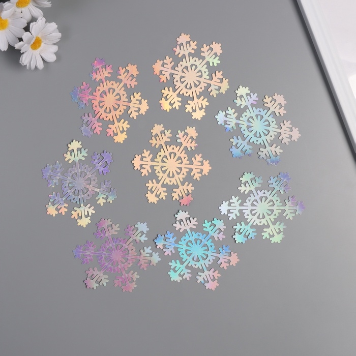 Наклейка бумага, пластик Наклейка бумага, пластик "Снежинки" серебро переливы набор 8 шт 9,5х8,5 см